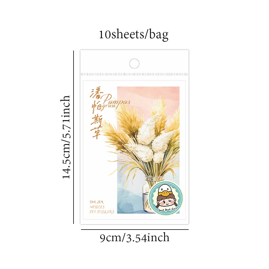Stickers 10sheets/bag Pampas Grass Stickers Handbook Stationery DIY Handmade Scrapbook & Journal Decorative Sticker Packs Qme