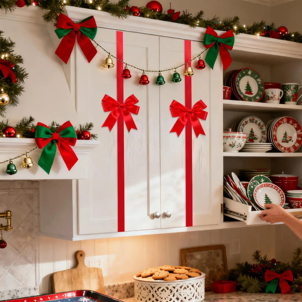 Christmas Cabinet Ribbons Bows Reusable Holiday Decorations Red Qme