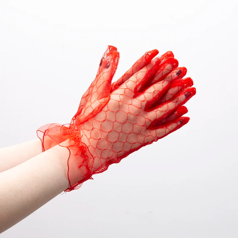 1 Pair Women Sexy Lace Fashion Black Gloves Transparentes Mesh Tulle Qme