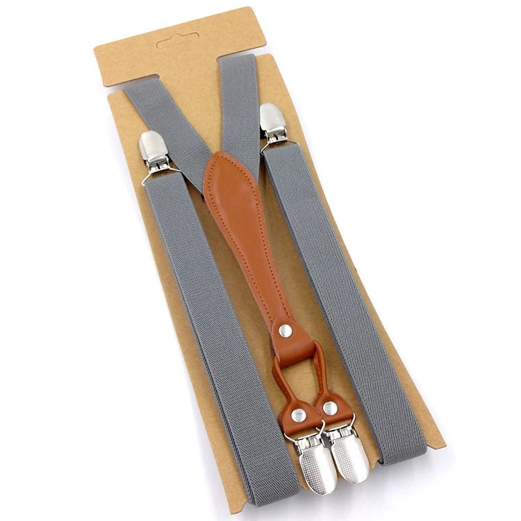 New Fashion Suspenders Men Women Adult Leather Trimmed End Y Back Adjustable Elastic Trouser Braces Strap Belt Wedding Party Qme GRAY China Mainland