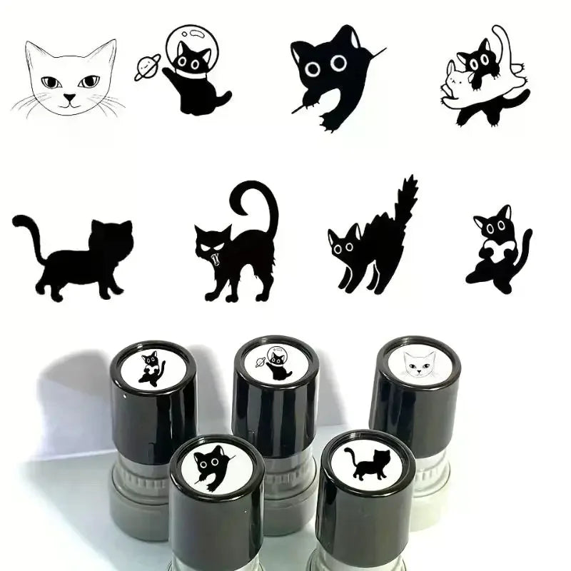 Cute Cartoon Black Kitten Stamp Lovely Shape Journal Stamps DIY Scrapbooking Decoration Collage Signets For Your Choice Qme