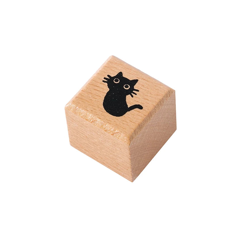 Cute Little Black Cat Decoration Stamp Retro Wooden Rubber Stamps for Scrapbooking Stationery DIY Decorative Craft Standard Seal Qme C