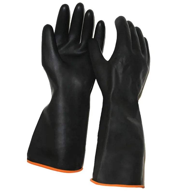 2PCS Chemical Resistant Gloves Black Double Layer Long Thick Rubber Industrial Protective Work Gloves Qme 36cm