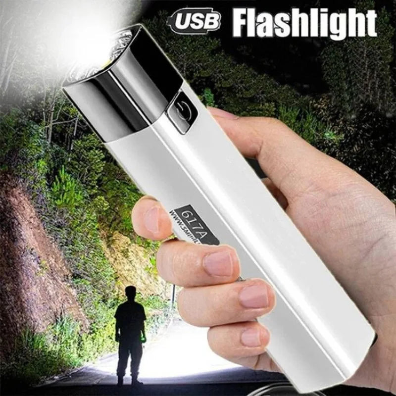 Outdoor Hiking Mini Portable Strong Light Small Flashlight USB Qme