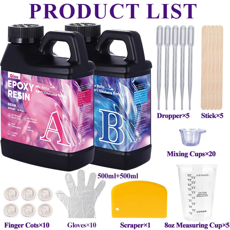 Clear Casting Epoxy Resin Kit – 1:1 Mix, Quick Cure Epoxy Resin Ideal for Jewelry, Resin Art DIY, River Tables & Home Decor DIY Qme