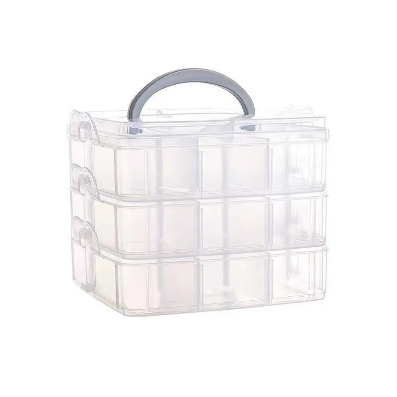 Plastic Storage Box 3 Tier 18-Grid Transparent Adjustable Stackable Qme