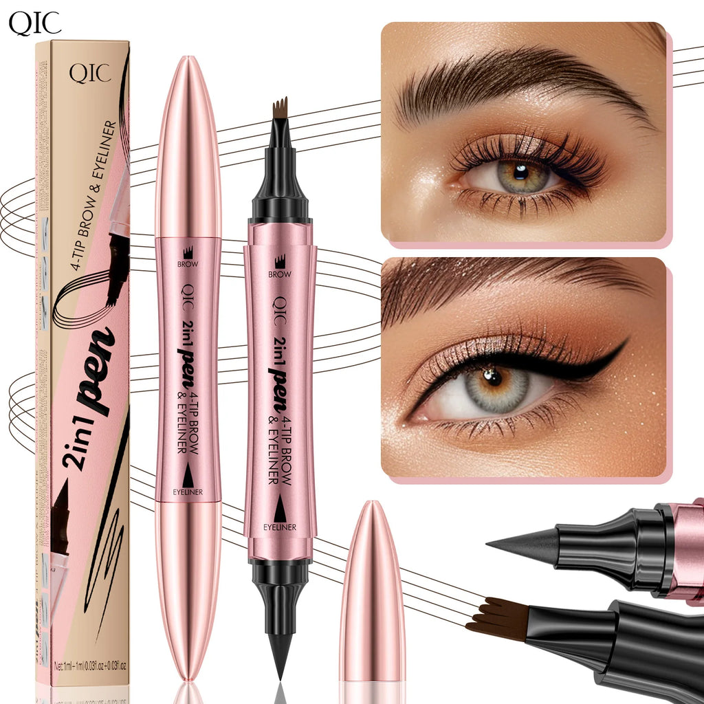 4 Colors 1pc Eyebrow Pen Waterproof 4 Split Tip Eyebrows Pen Eyebrow Tattoo Pen Waterproof Liquid Black Eyebrow Makeup Pencil Qme