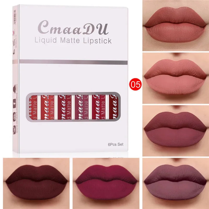 6 Colors Fashion Matte Lip Gloss Sets Natural Moisturize Waterproof
