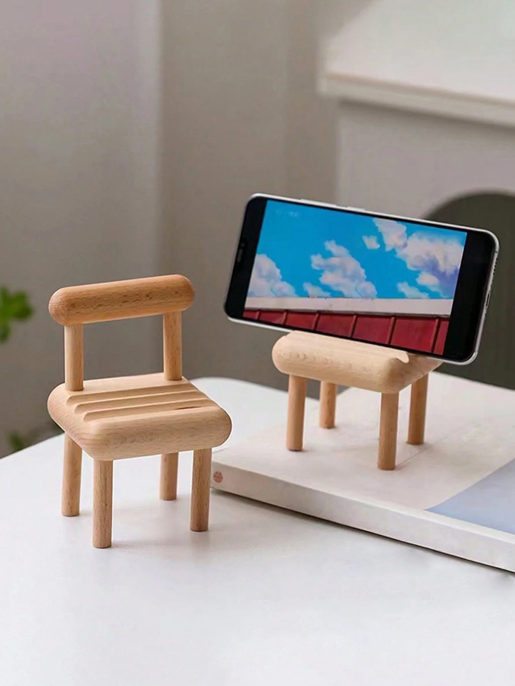Lazy Person's Phone Holder Watching Shows Universal Tablets Wooden Qme