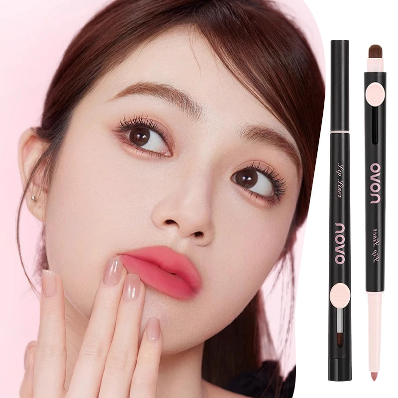 Double-Ended Lip Liner Pen, Lipstick, Long-Lasting Matte Finish, Waterproof, Easy To Apply, No Clumping, Full Coverage Qme