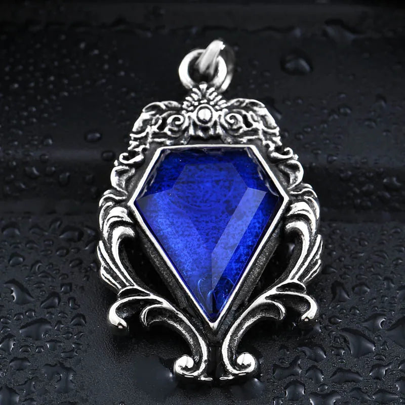 Sapphire Necklace Cosplay Princess Obsidian Simulation Pendant Women Fashion Popular Accessory Retro Gothic Jewelry Prop Gift Qme