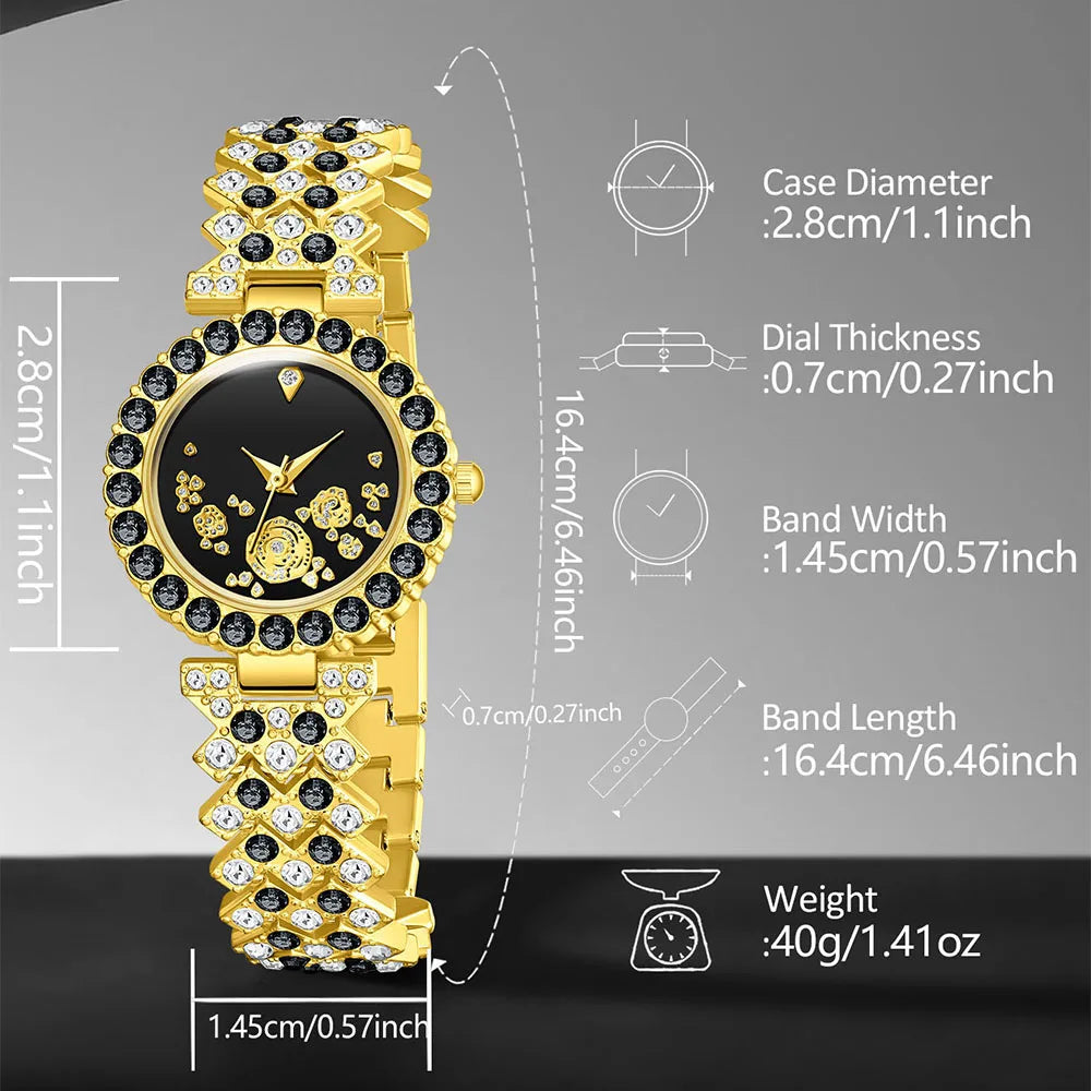 6PCS Women's Watch Set Fashion Trend Versatile Flower Elements Quartz Watch Bracelet Necklace Earrings Set Perfect Gift Qme