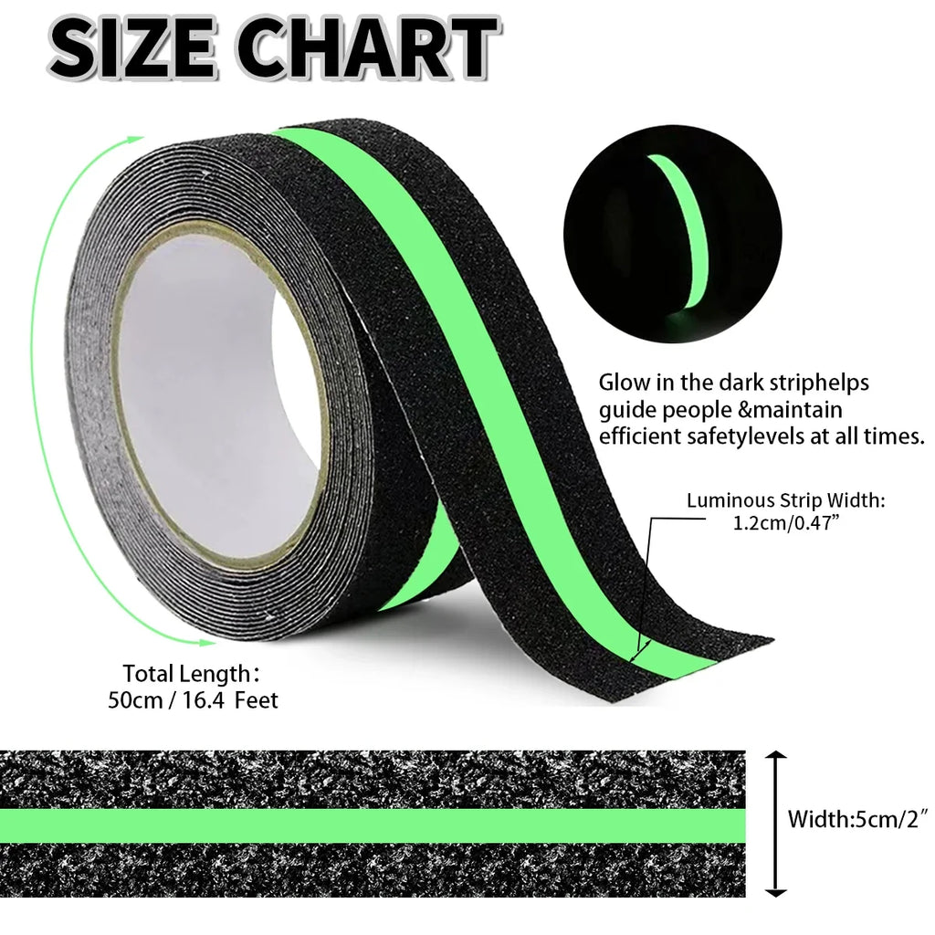 Anti Slip Traction Tape Glow in Dark Green Stripe Friction Abrasive Adhesive Non Skid Tape For Stair Tread Step Indoor Outdoor Qme