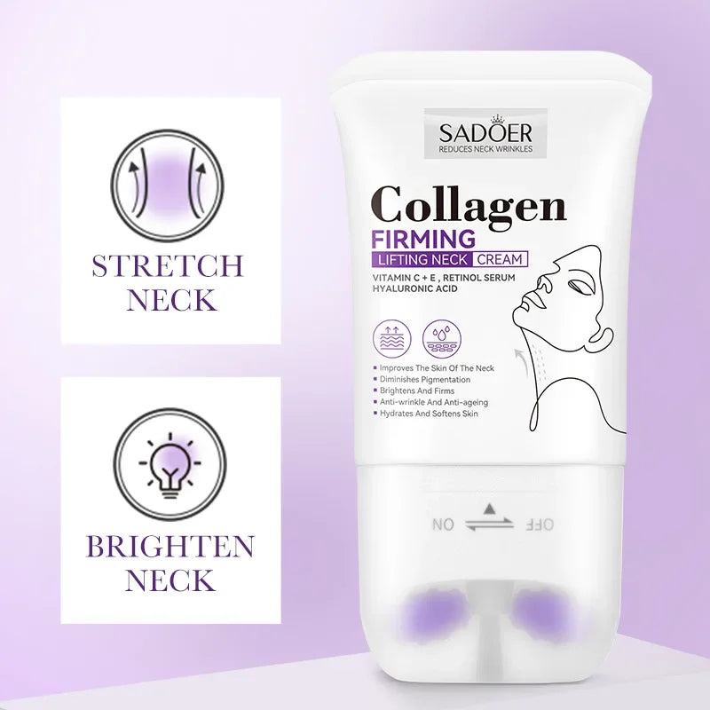 SADOER Collagen Firming Neck Cream Lifting Moisturizing Brightening Message Roller Neck Beauty Cream Necks Skin Care Products Qme