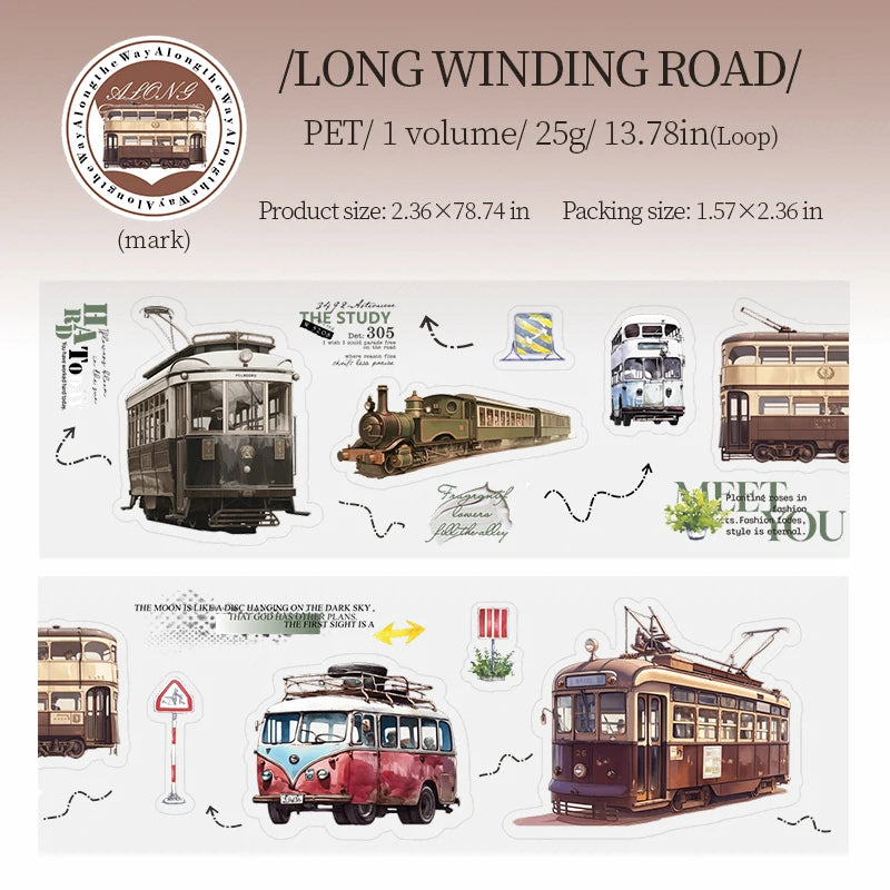 1 Roll Travel Journey Adventure Vehicle PET Tape for DIY Scrapbook Collage Art Journal Phone Case Notebook Decoration Qme 2