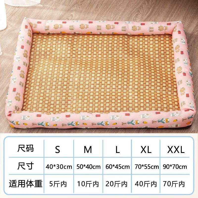 A Pet Summer Mat Cute Dog Cooling Sofa Breathable Small Dog Bed Cushion Moistureproof Rattan Wear Cat Mat Accessories Qme Pink Rabbit 40-30cm