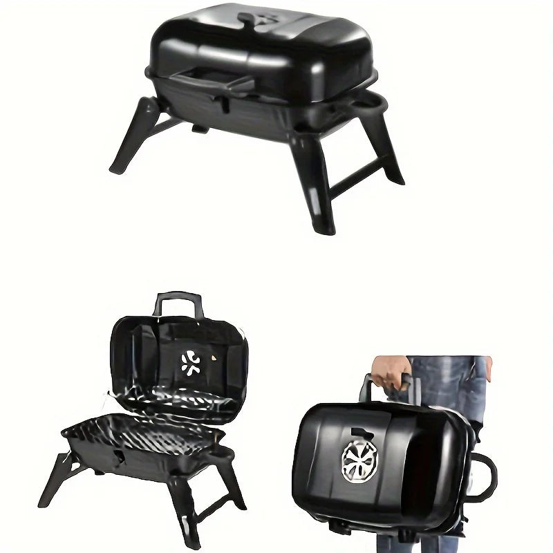 Portable Gas Grill with Lid 1 Burner Foldable Legs Small Propane Grill for Outdoor Cooking Camping BBQs Patios Gardens Qme