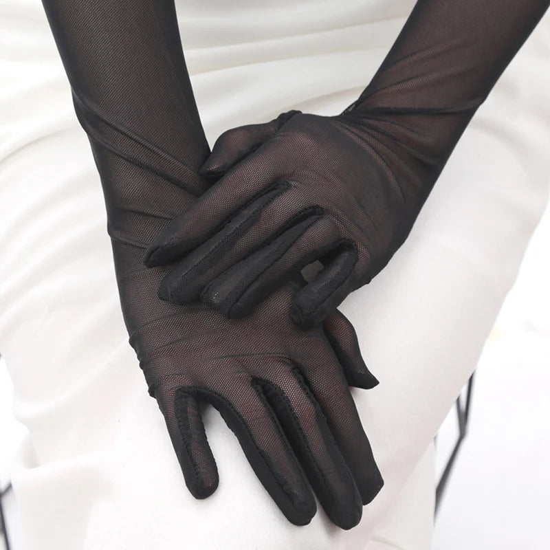 Sexy Lace Thin Elasticity Tulle Mesh Breathable Long Gloves Elegant Qme