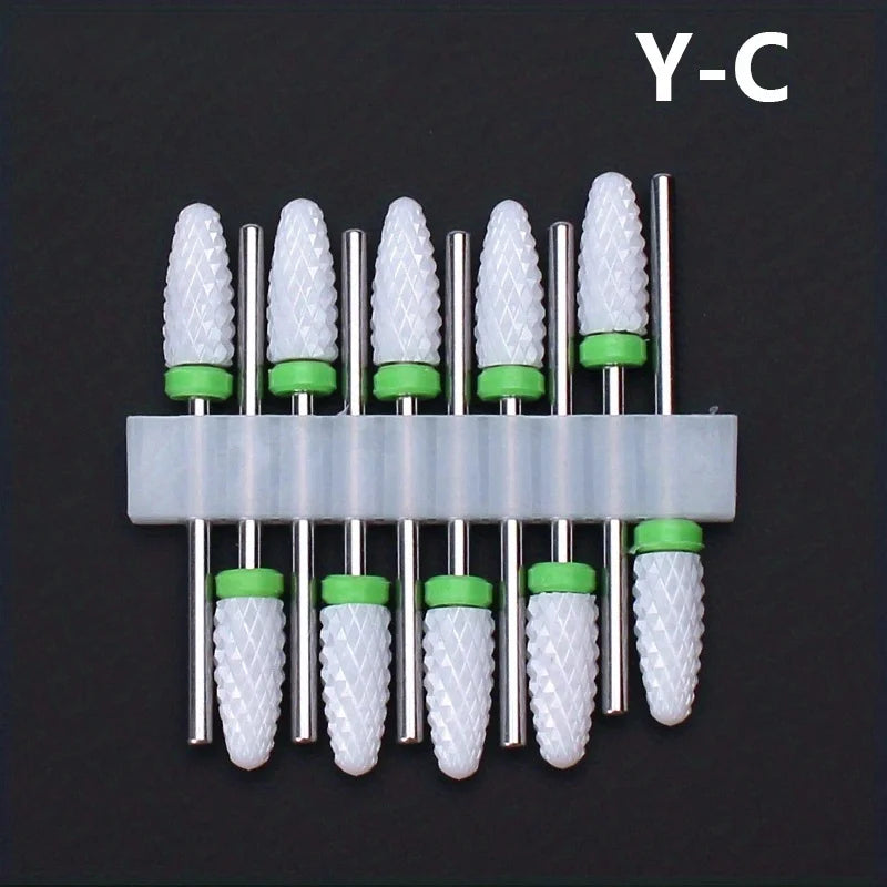 10pcs Ceramic Nail Drill Bits Set Milling Cutter For Electric Manicure Bit Flame Corn Files Pedicure Machine Polish Accessories Qme 10PCS Y C