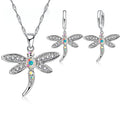 Women's Glitter Colored Cubic Zirconia Necklace And Earrings Set Dragonfly Design 925 Sterling Silver Color Jewelry for Girls Qme Default Title
