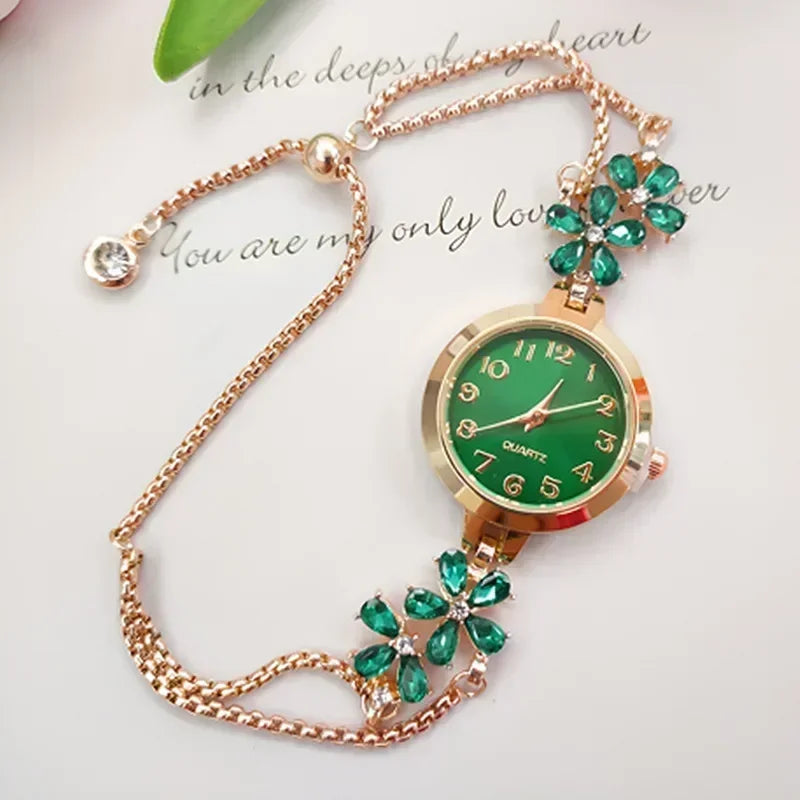 1 pcs Women Watches Brand Vintage Strass Watches Quartz Bracelet Ladies Luxury Wrist Watch Female Watch Montre Femme Watch Qme green