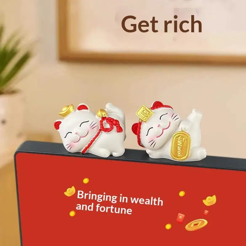 1/2/4Pcs Wealth Fortune Sculpture Lucky Cute Cat Figurine Gaming Office Table Desk Car Ornaments Chinese New Year Decor Gifts Qme A B