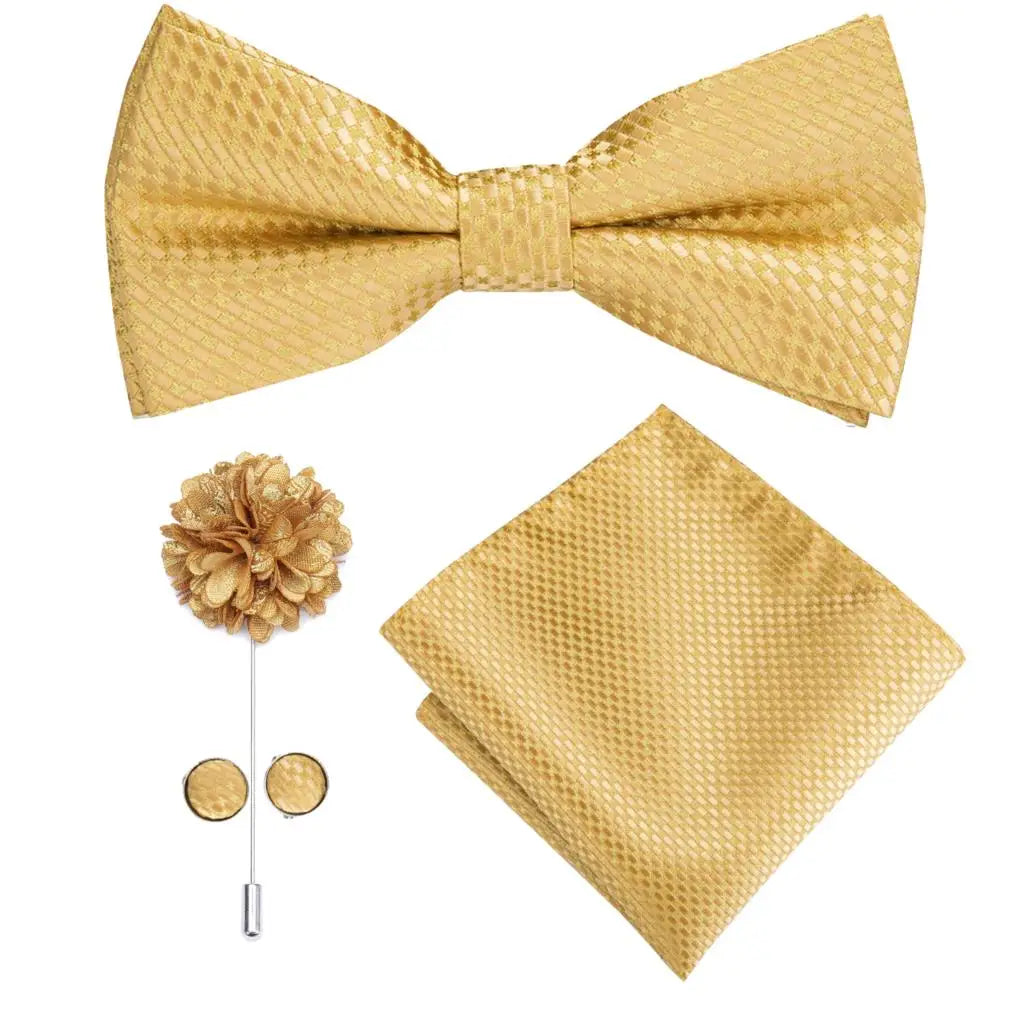 Hi-tie Silk Men's Bowtie Pocket Square Cufflinks Brooch Jacquard