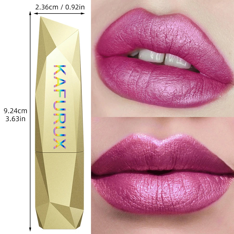 Red Metallic Lipstick Longlasting Glitter Lip Glaze Waterproof Qme
