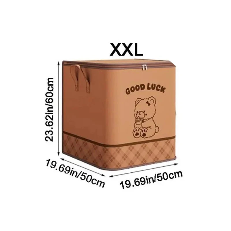 Portable Household Moving Foldable Storage Bag Large Capacity Quilt Dustproof Storage Bag Cute Bear Pattern Clothes Storage Box Qme XXL