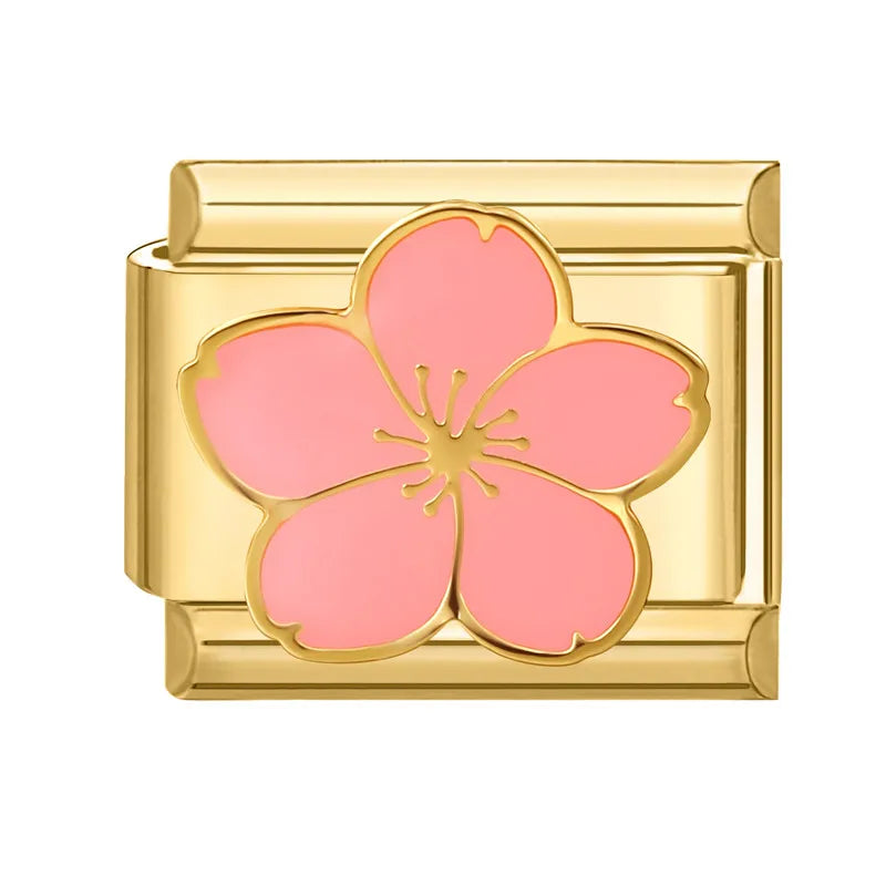 Gold Color Red Love Heart Bear Coconut Tree Pink Flowers Italian Charm Links Stainless Steel Fit 9mm Bracelet Making DIY Jewelry Qme Style 3