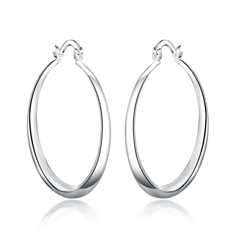 Hot New Fine 925 Sterling Silver 4cm Diameter Big Circle Hoop Earrings for Women Fashion Jewelry Christmas Gifts Wedding Party Qme
