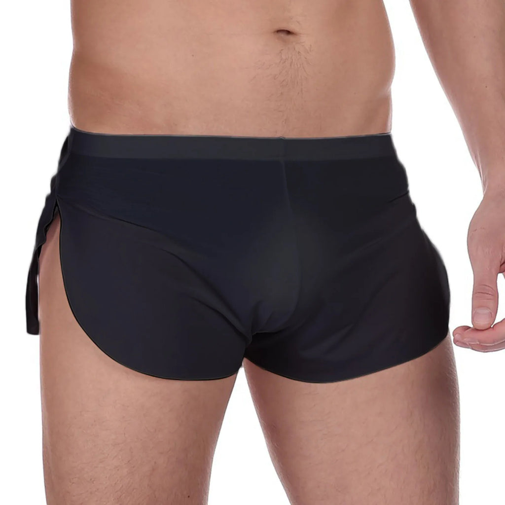 Men's Solid Color Lightweight Underwear Sexy See-throught Three-point Pants Home Comfy Summer Shorts Qme Black L