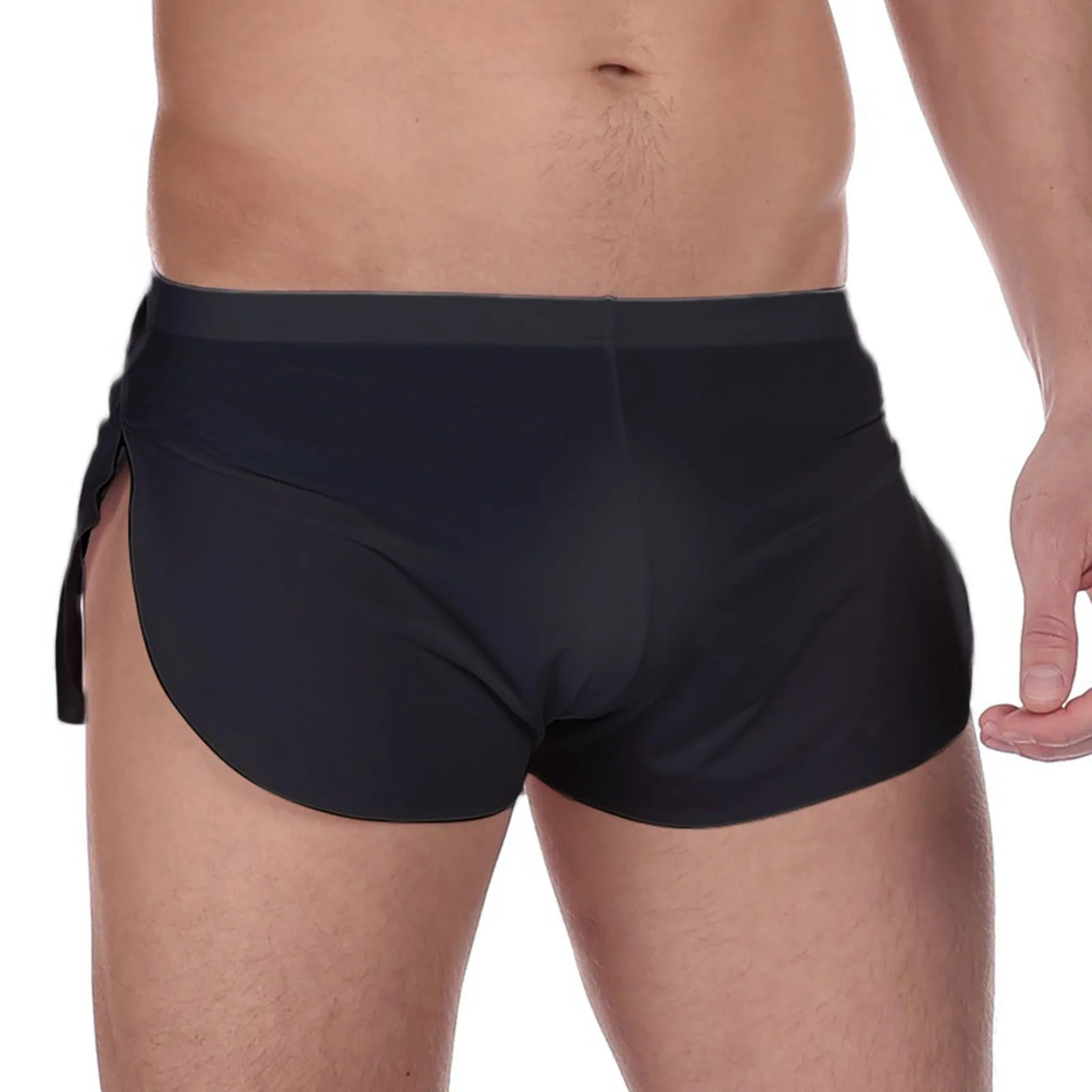 Men's Solid Color Lightweight Underwear Sexy See-throught Three-point Pants Home Comfy Summer Shorts Qme Black L