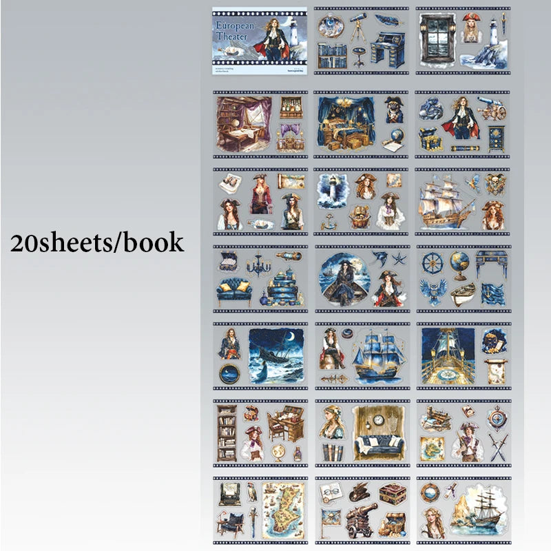 European Vintage Scene & Character Sticker Book, Perfect for Scrapbooking, Art Bookmark Making & More, A Must-Have for Students Qme D