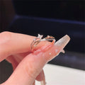 Sparkling Zirconia Star Ring Women's Light Luxury Charm Minimalist Fashion Style Four Star Opening Adjustable Daily Ring Qme resizable WHITE