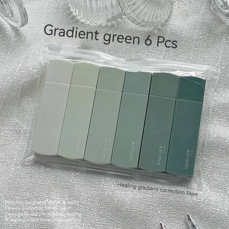 6Pcs High Appearance White Correction Tape Fast Clean Smooth Writing Tear Resistant Correction Tape Office School Stationery Qme Small-green