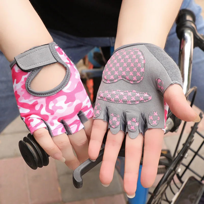 Children's Gloves Half Finger Outdoor Sports Kids Cycling Boys Girls Protection Antislip Breathable Thin Spring Summer Gloves Qme