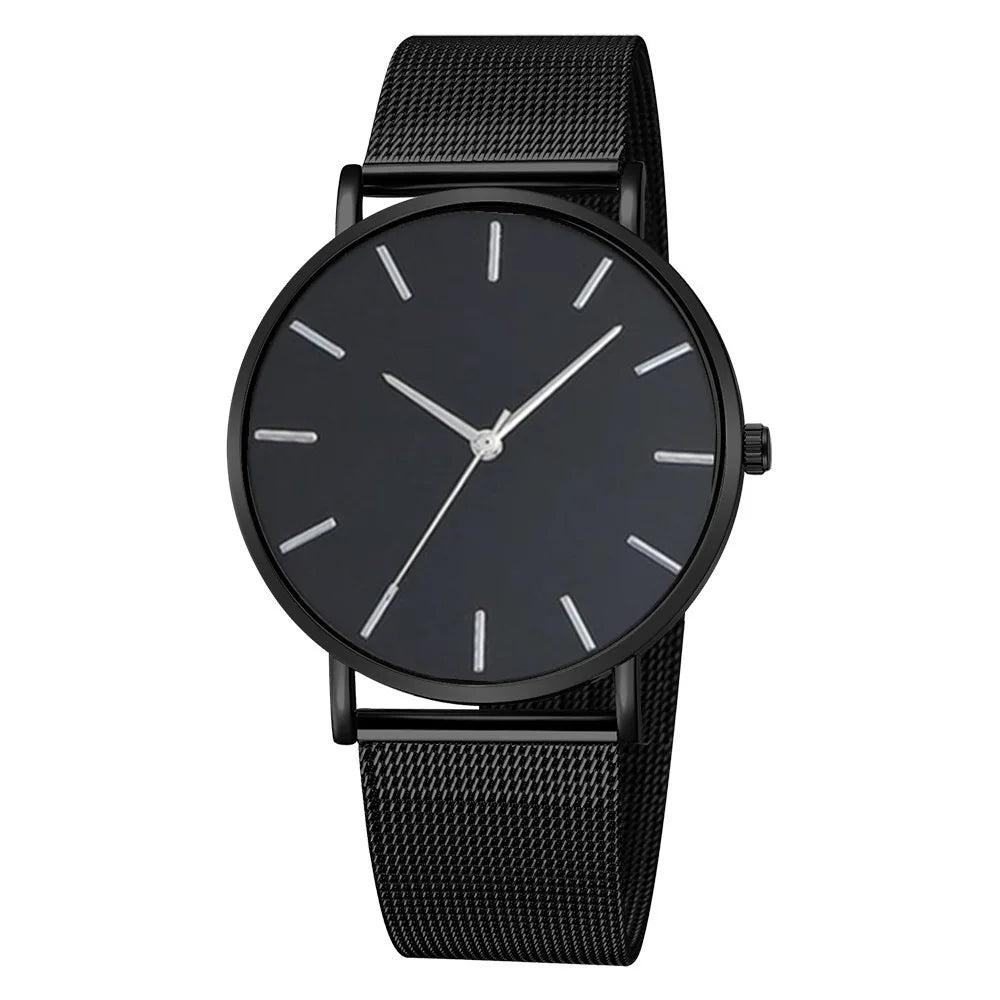 2026 Men's casual wristwatch fashionable Geneva couple men's and women's simple business mesh with quartz watch Qme Black Silver