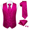 Men's Rose Pink Floral Vest Tie Hanky Cufflinks Formal Waistcoat Qme MJ-2743 XXXL