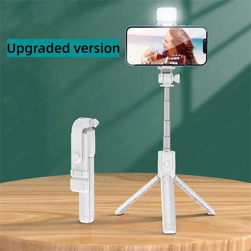 Portable Wireless Bluetooth Selfie Stick Tripod Stand Multifunctional Tripod With Wireless Remote Shutter For IOS Android Phone Qme White With Light