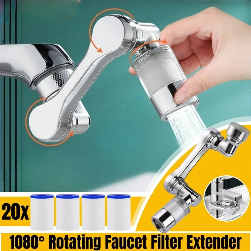 Faucet Extender 1080 ° Rotating Universal Faucet Extend Adapter with Replacement Filter Element Faucet Splash Proof Aerator Qme
