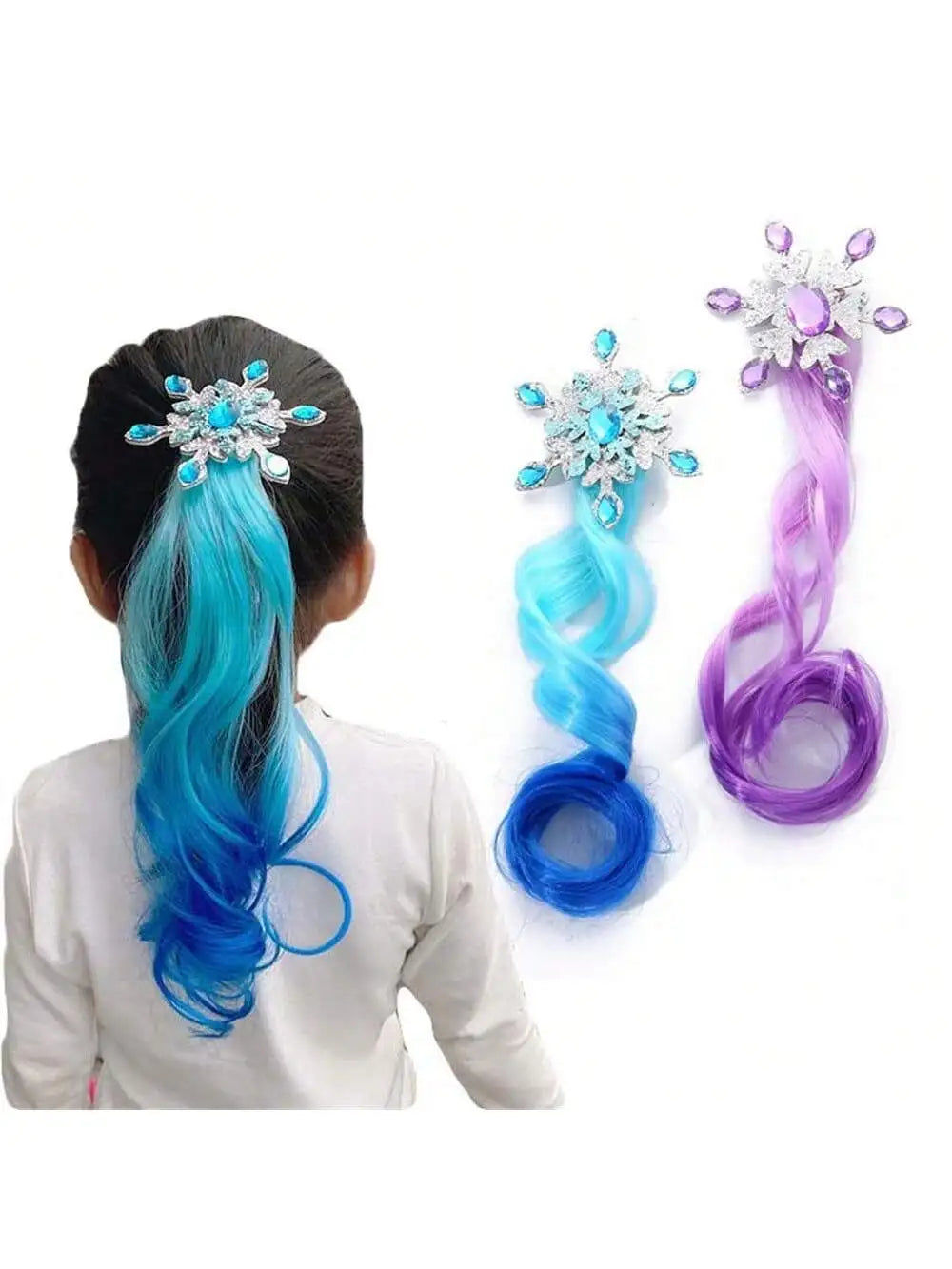 Girls Glitter Snowflake Ombre Curly Wig Decor Glamorous Hair Clip Qme