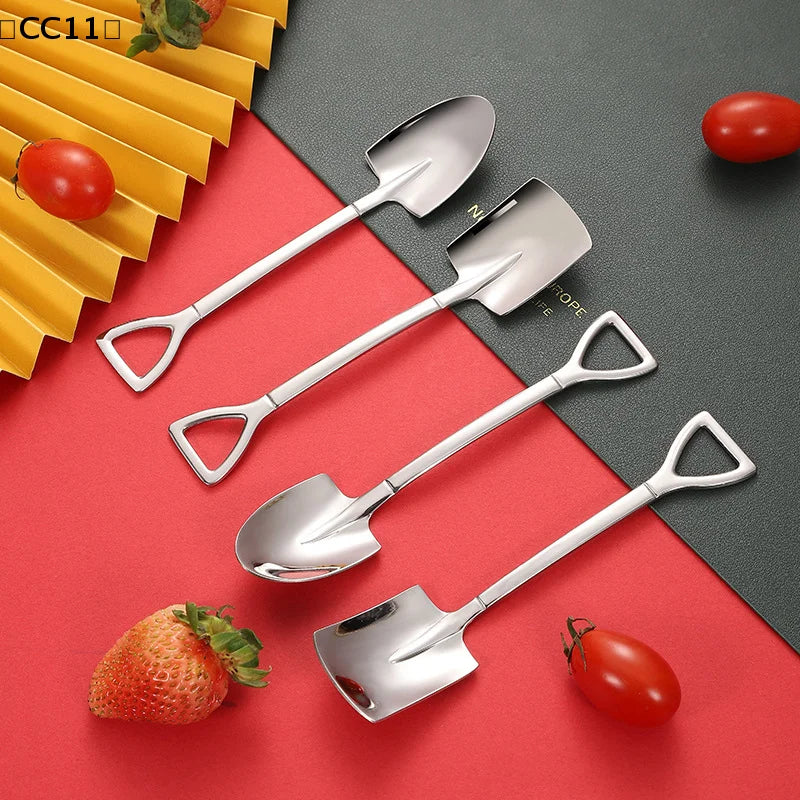 1 Shovel Spoons Stainless Steel Teaspoons Creative Coffee Spoon Ice Qme