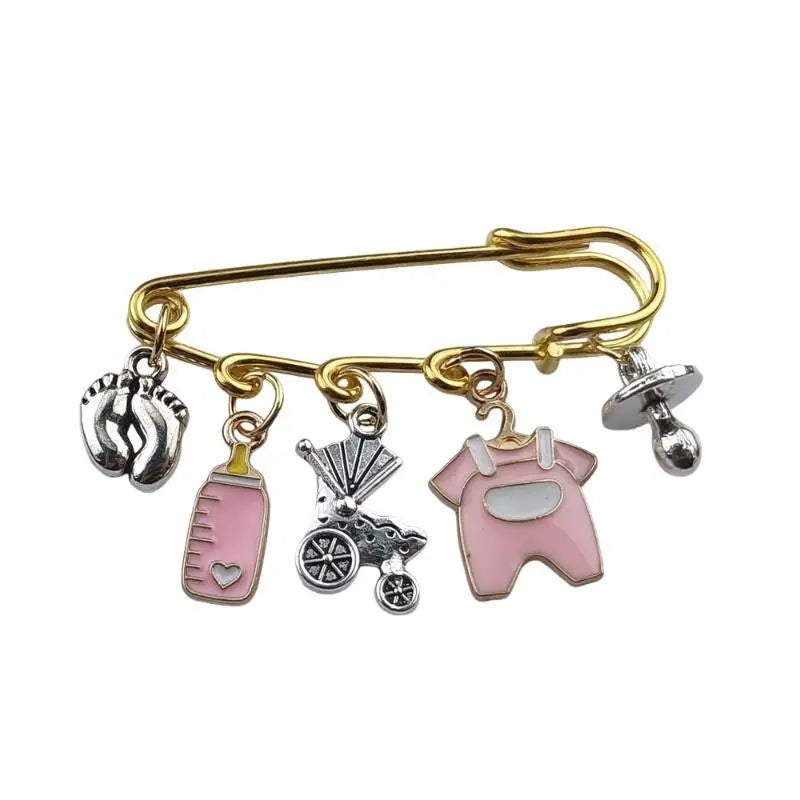 New Baby Arrival Charm Safety Pin Brooch Foot Bottle Stroller Dummy Enamel Pins Gender Reveal Shower Gift Clothes Bag Decorative Qme Pink