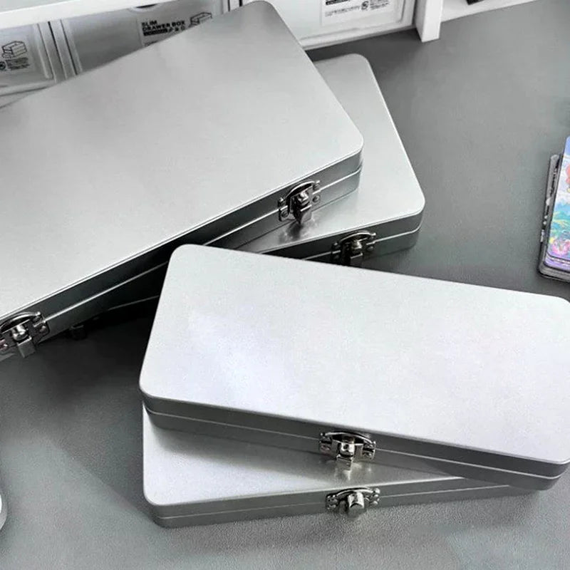 Durable Silvery Gray Metal Rectangular Box With Lid-Ideal For Bills,Cosmetics,Office Supplies Storage-Perfect For Home,Office Qme