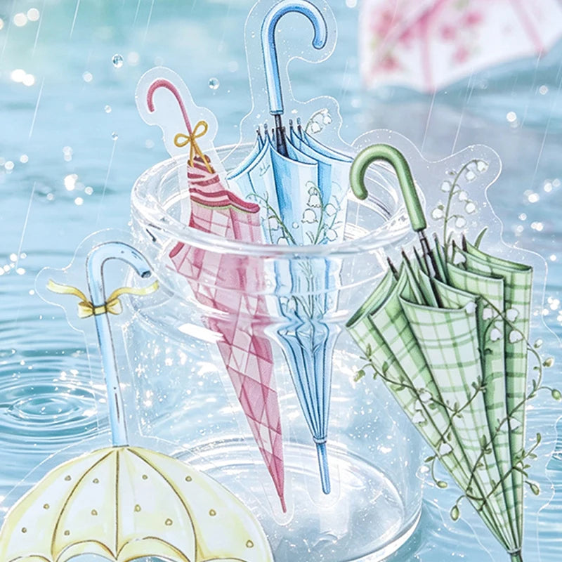 Spring Floral Umbrella Die-cut Stickers, Rainy Themed Journal Collage Supplies, Decorative Stickers for Cups, Greeting Cards Qme