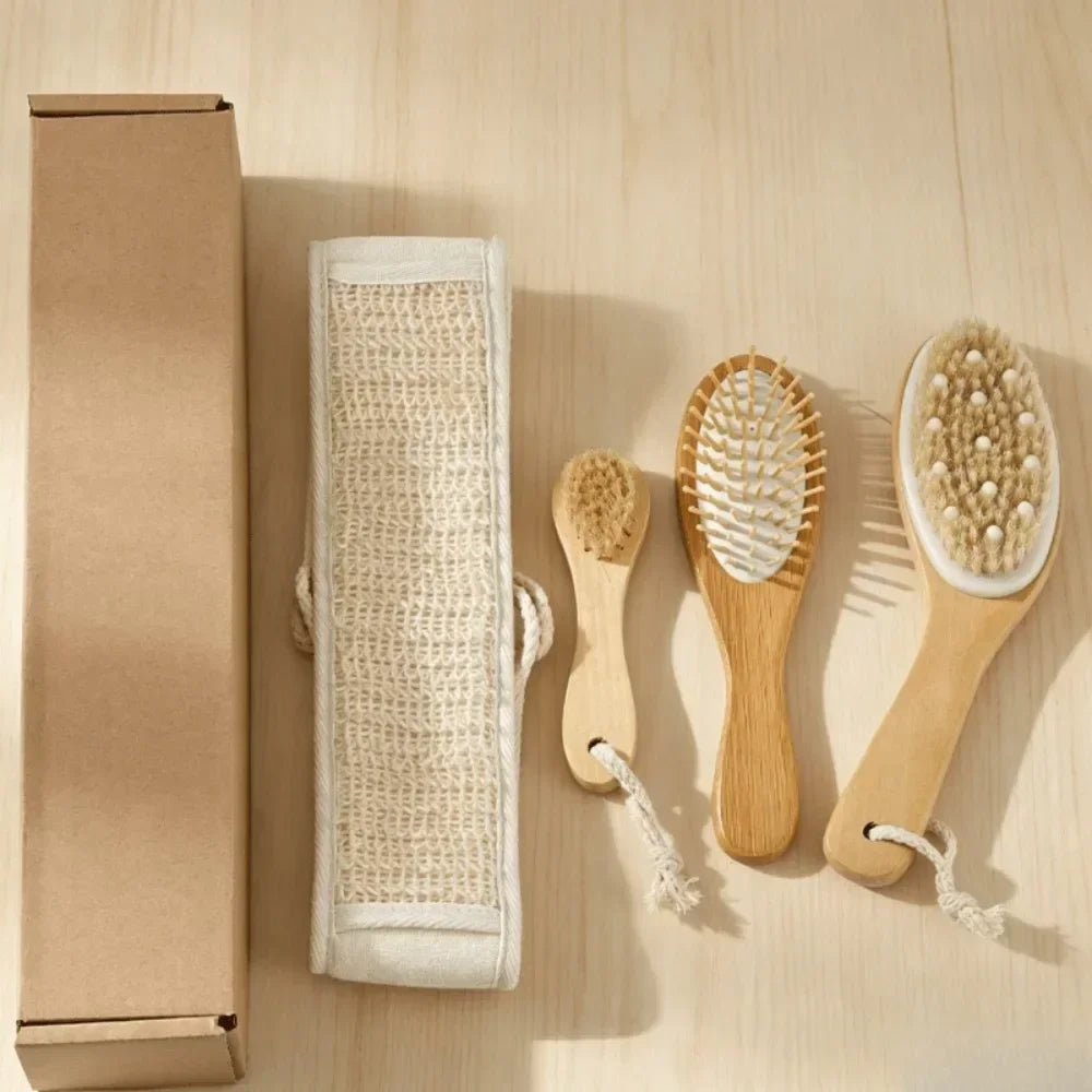 Bamboo Long Handle Back Scrubber Horsehair Exfoliating Brush Strap Qme