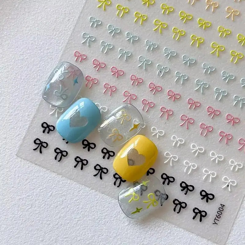 1 Sheet Mixed Bow Relief Cute Bowknot Nail Charms Manicure Decoration Qme
