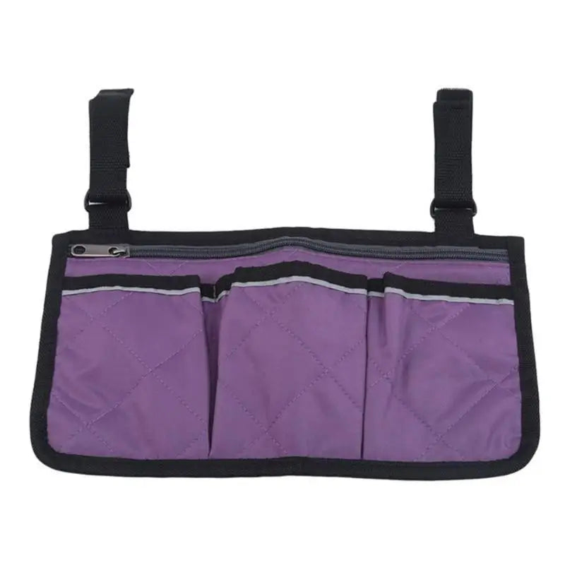 5 Colors Armrest Storage Bag for Wheelchair, Multi-Pocket Side Organizer with Zipper, Stylish & Practical Qme Purple