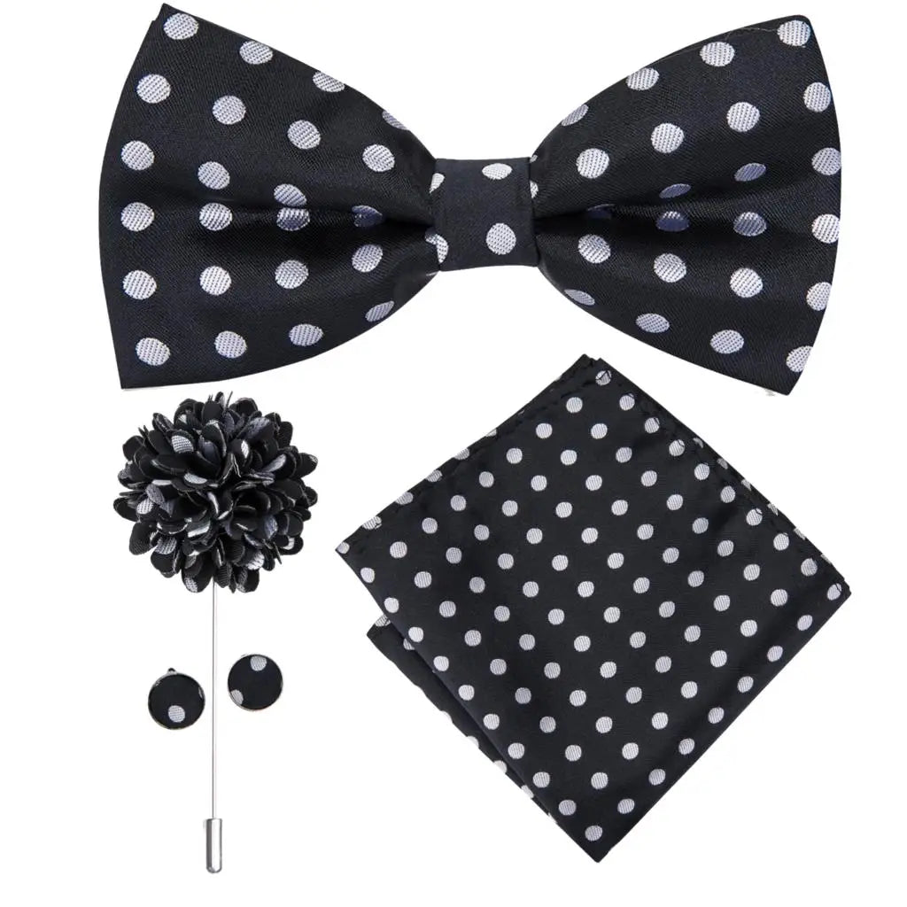 Hi-tie Silk Men's Bowtie Pocket Square Cufflinks Brooch Jacquard